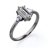 Different Shapes 5 Stone Ring - 0.8 carat Hexagon Moissanite and Diamond Engagement Ring in White Gold