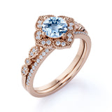 1.75 ct Round Aquamarine Antique Wedding Ring Set