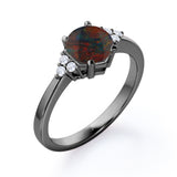 Tapered 1.10 Carat Round Cut Ethiopian Black Opal And Diamond Seven Stone Engagement Ring In White Gold