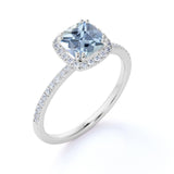 1.25 ct Cushion Aquamarine Halo Pave Engagement Ring