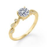 1.25 ct Round Cut Moissanite Milgrain Engagement Ring