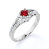 Two Row 1.50 Carat Round Cut Lab Ruby and Diamond Engagement Ring in White Gold