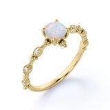 Vintage 1.05 Ct Round Cut Lab Created Opal Engagement Ring