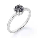 1 ct Round Cut Black Hair Rutilated Quartz Solitaire Engagement Ring