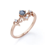 Filigree Solitaire 0.60 Carat Round Cut Fancy Dark Grey Salt and Pepper Diamond Unique Engagement Ring