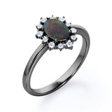 Halo 1.25 Ct Oval Cut Lab Created Black Opal Engagement Ring