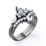 Elegant Fancy Cut Gems 0.7 carat Kite Moissanite and Diamond Wedding Ring Set in Rose Gold