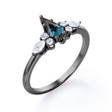 Modern Six Prong Set 1 Carat Kite Shaped Lab Created Alexandrite And Diamond Seven Stone Engagement Ring For Women In White Gold