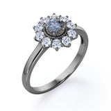 Flower 1 Ct Round Salt and Pepper Diamond Engagement Ring