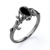 1 ct Oval Lab Black Diamond Leaf Style Engagement Ring