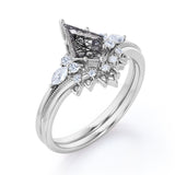 Vintage 1.40 ct Kite Black Rutilated Quartz Filigree Crown Bridal Set