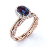 Infinity Under Halo 1.75 Carat Oval Cut Lab Alexandrite and Diamond Eternity Bridal Set Rings