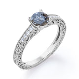 0.45 Ct Round Salt and Pepper Diamond Art Deco Engagement Ring