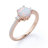 Hexagon Set 1.35 Carat Brilliant Round Ethiopian Opal And Diamond Pave Engagement Ring In White Gold.