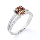 1.25 Carat Cushion Cut Peach Morganite and Diamond Engagement Ring in 10k Rose Gold Art Deco Ring