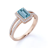 1.75 ct Emerald Aquamarine Halo Split Shank Engagement Ring
