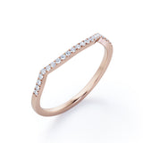 Scalloped Pave Accents - 0.15 TCW Round Cut Diamond - Arched Wedding Band - 10K Rose Gold