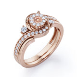 Pave-Prong Design 0.55 TCW Round Shape Morganite and Moissanite Bridal Ring Set in White Gold