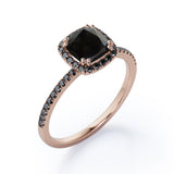 1.5 ct Cushion Lab Black Diamond Halo Engagement Ring
