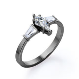 Classy Modern Three Stone Ring - 1 carat Kite Moissanite and Diamond Engagement Ring in Black Gold