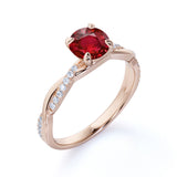 Infinity Style 1.25 Carat Round Cut Lab Ruby and Diamond Engagement Ring in White Gold
