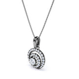 Unusual Circle French Pave 1.25 Carat Round Certified Moissanite and Diamond Journey Pendant Necklace in White Gold