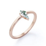 Striking 1 carat Solitaire Kite Shape Moss Agate Engagement Ring in Black Gold