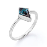 Bezel Set 0.85 Carat Kite Shaped Lab Created Alexandrite Solitaire Engagement Ring In White Gold