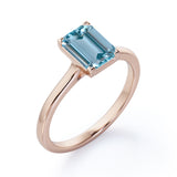 1 Carat emerald cut Aquamarine Solitaire Engagement Ring in White Gold