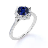 Flower Shaped 1.50 Carat Cushion Cut Sapphire and Diamond Engagement Ring in White Gold