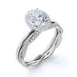 1.75 Carat Stylish Moissanite and Diamond Ring Oval Cut Halo Bridal Set in Rose Gold