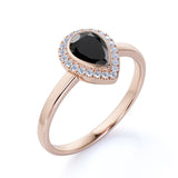 Bezel Setting Shared Prong 1.25 Carat Teardrop Lab Lab Black Diamond and Pave Engagement Ring in White Gold