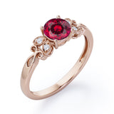 Tiny Butterfly 0.5 carat Round Lab-Created Ruby and Diamond Vintage Engagement Ring in Rose Gold