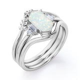 Nature 1.15 Ct Hexagon Cut Lab Created Opal Wedding Ring Set