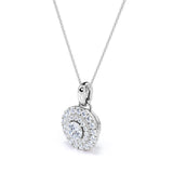 Circle Double Halo 0.6 CT TDW Round Cut Natural Diamond Stud Pendant Necklace in Yellow Gold