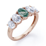 Oval Basket Set 1.25 carat Moss Green Agate and moissanite Fine Jewelry Ring in Rose Gold