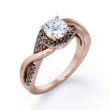 Tensioned Halo Set - 1.25 TCW Round Shaped Moissanite with Lab Created Black Diamond - Semi Pave Infinity Engagement Ring in White Gold