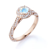 1.25 Carat Round Moonstone and Diamond Engagement Ring in Rose Gold - Blue Moonstone Ring