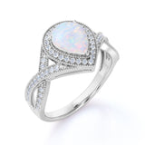 Antique 1.75 Ct Pear Cut Lab Created Opal Engagement Ring