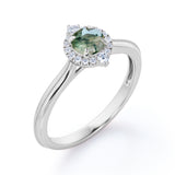 Vintage Halo 0.8 carat Round Moss Agate and Moissanite Anniversary Ring For Her in White Gold