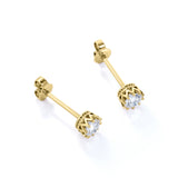 Starburst Bezel 1 Carat Round Cut Certified Moissanite Milgrain Solitaire Stud Earrings