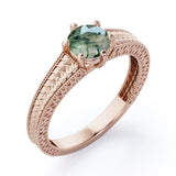 Vintage Bowtie Filigree 1 carat Round Moss Green Agate Solitaire Engagement Ring in Rose Gold