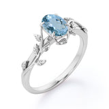1 ct Oval Aquamarine Leaf and Vine Engagement Ring