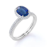 1.7 Ct Oval Cut Lab Sapphire Halo Bridal Set