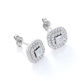 Claw Set 0.53 CT TDW Round White Diamond Frame Double Halo Stud Earrings in White Gold