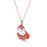Christmas Santa Claus Diamond Enamel Pendant Necklace in 18K White Gold Plating over Silver