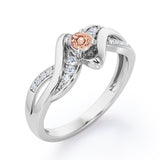 Distorted Unique Twisted Rope 0.6 carat Round Morganite and Moissanites Promise Ring in White Gold