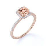 1.50 ct Round Morganite Halo Pave Engagement Ring
