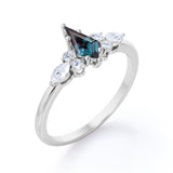 Modern Six Prong Set 1 Carat Kite Shaped Lab Created Alexandrite And Diamond Seven Stone Engagement Ring For Women In White Gold