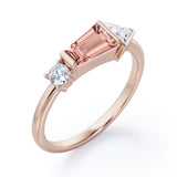 Lovely House Three Stone 1 carat Baguette Morganite and moissanite Engagement Ring in Rose Gold